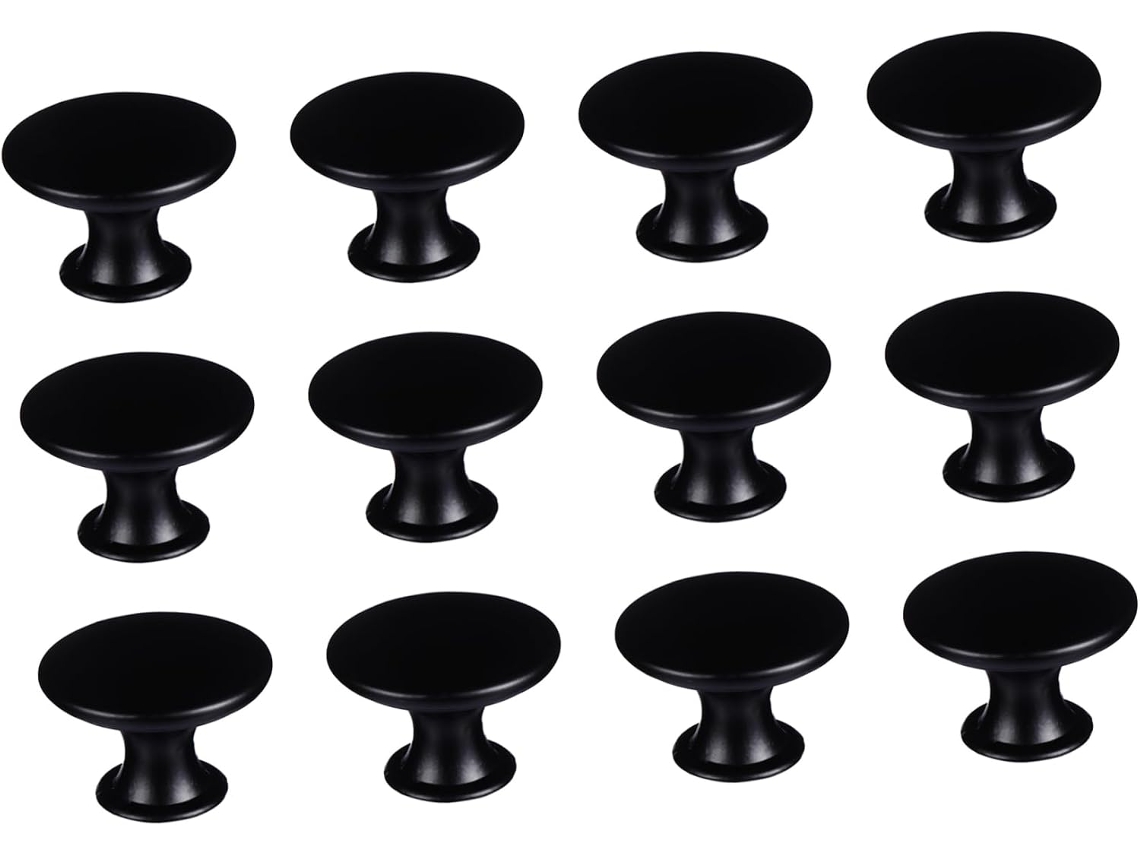 Conjunto De 12 Puxadores Pretos Foscos Para Armários E Gavetas, Com Um Único Furo, Ideais Para Decoração De Interiores
