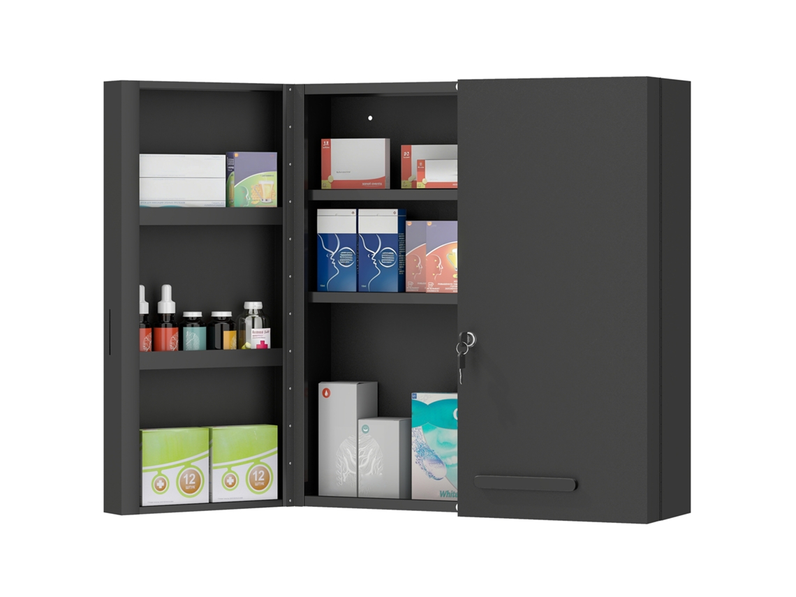 Armário Medicina C/ 2 Portas E 6 Prateleiras, Fechadura, Preto