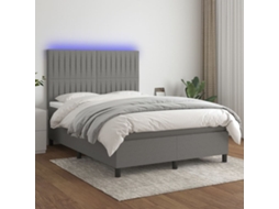 Cama Box Spring C/ Colchão E Led 140x190 Cm Tecido Cinza-escuro