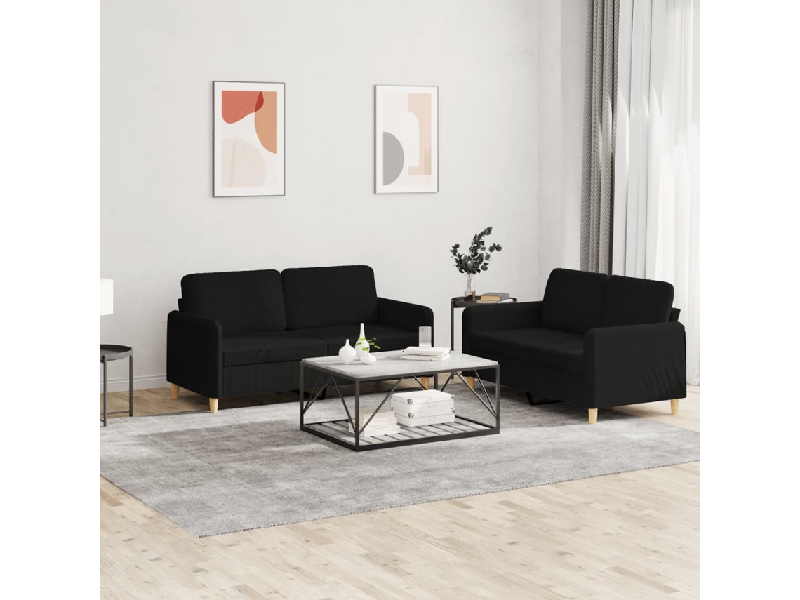 Vidaxl 2 Pcs Conjunto De Sofás Com Almofadões Tecido Preto