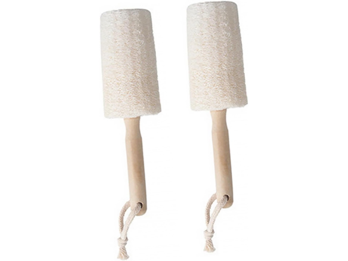 Conjunto De 2 Escovas Banho E Corpo Collbath Em Fibra Natural Com Cabo Madeira, Escova Esfoliante Suave Para Remover