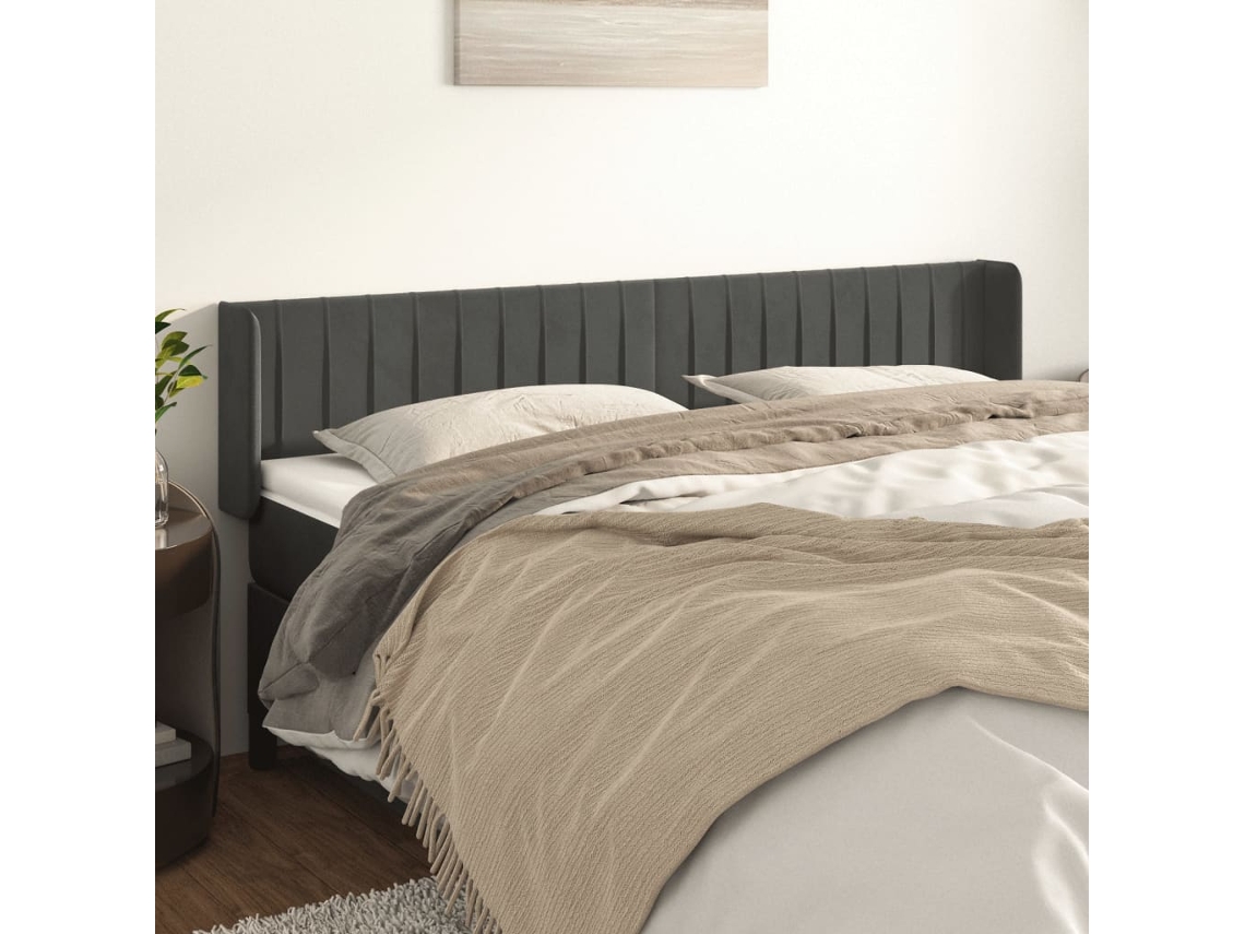 Vidaxl Cabeceira De Cama C/ Abas Veludo 163x16x78/88cm Cinzento-escuro
