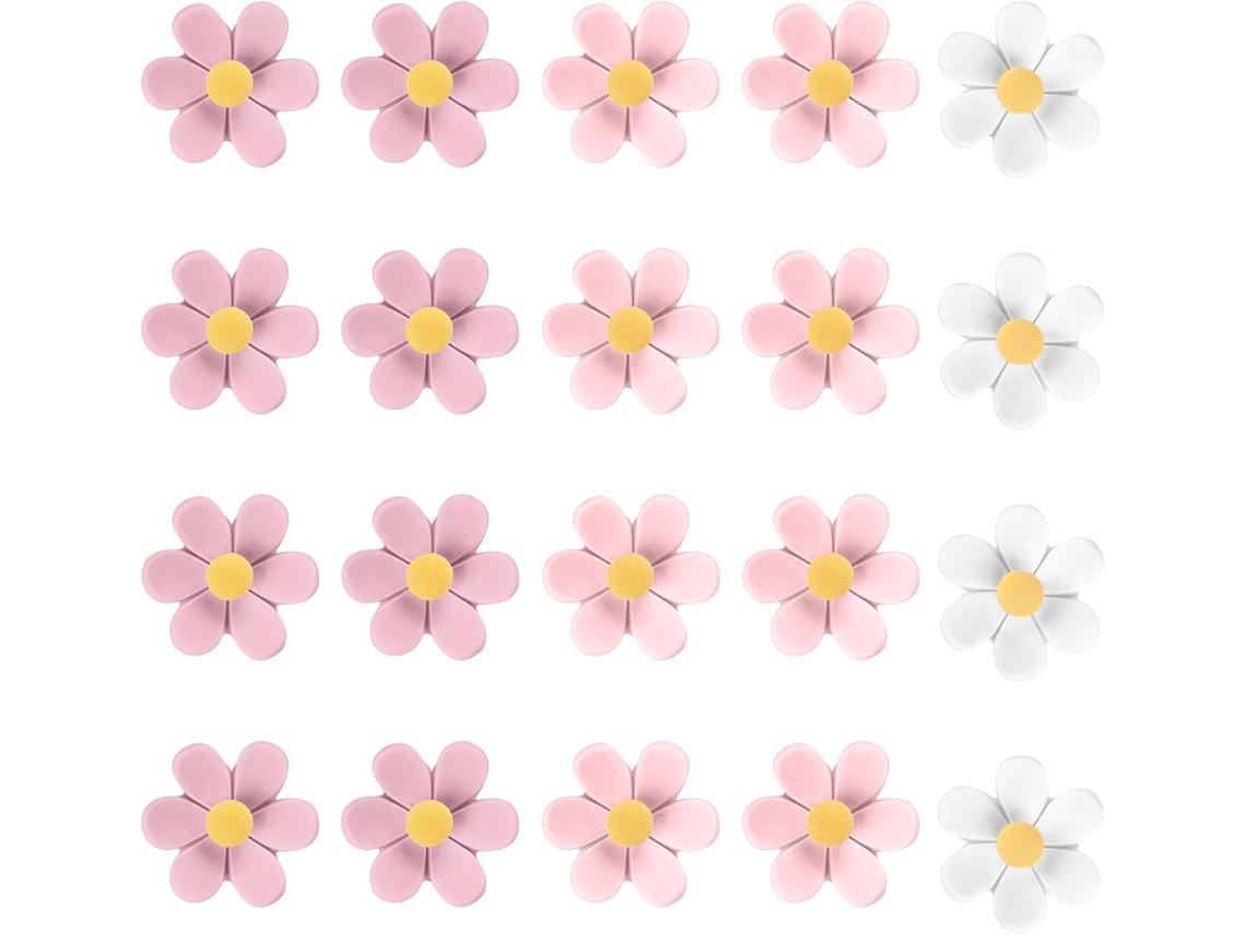 Conjunto de 10, 20 ou 30 Tachinhas em formato de flor, ideais para quadros de avisos de mesa, exibição de fotos, recados e muito mais.