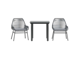 Conjunto de Jantar Jardim 3 Peças com Almofadas e Vidro Vime Cinzento Pe MAISON EXCLUSIVE