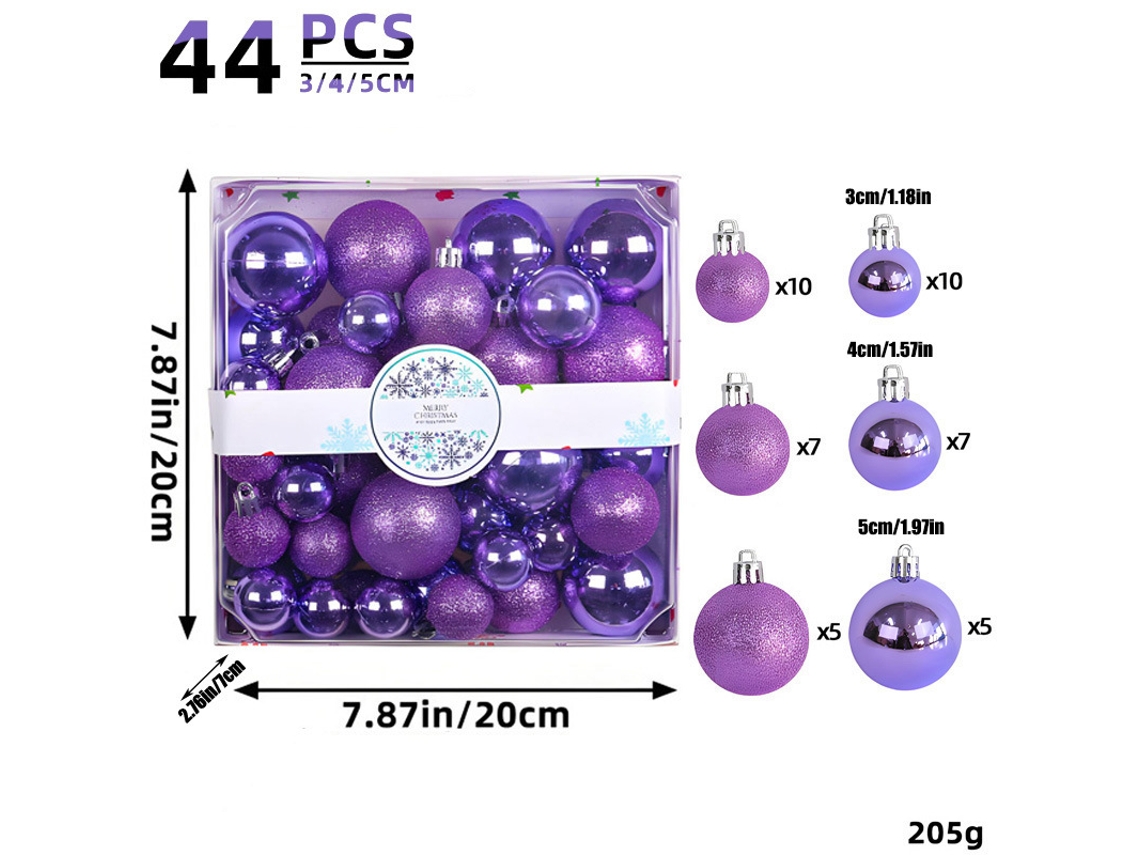 44pcs Conjunto De Bolas De Natal Com Glitter Roxo Cuich