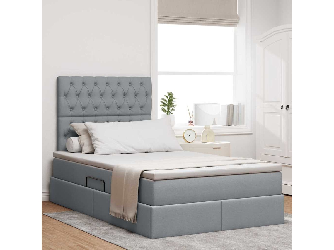Vidaxl Cama De Armazenamento Led Com Colchão Cinzento-claro