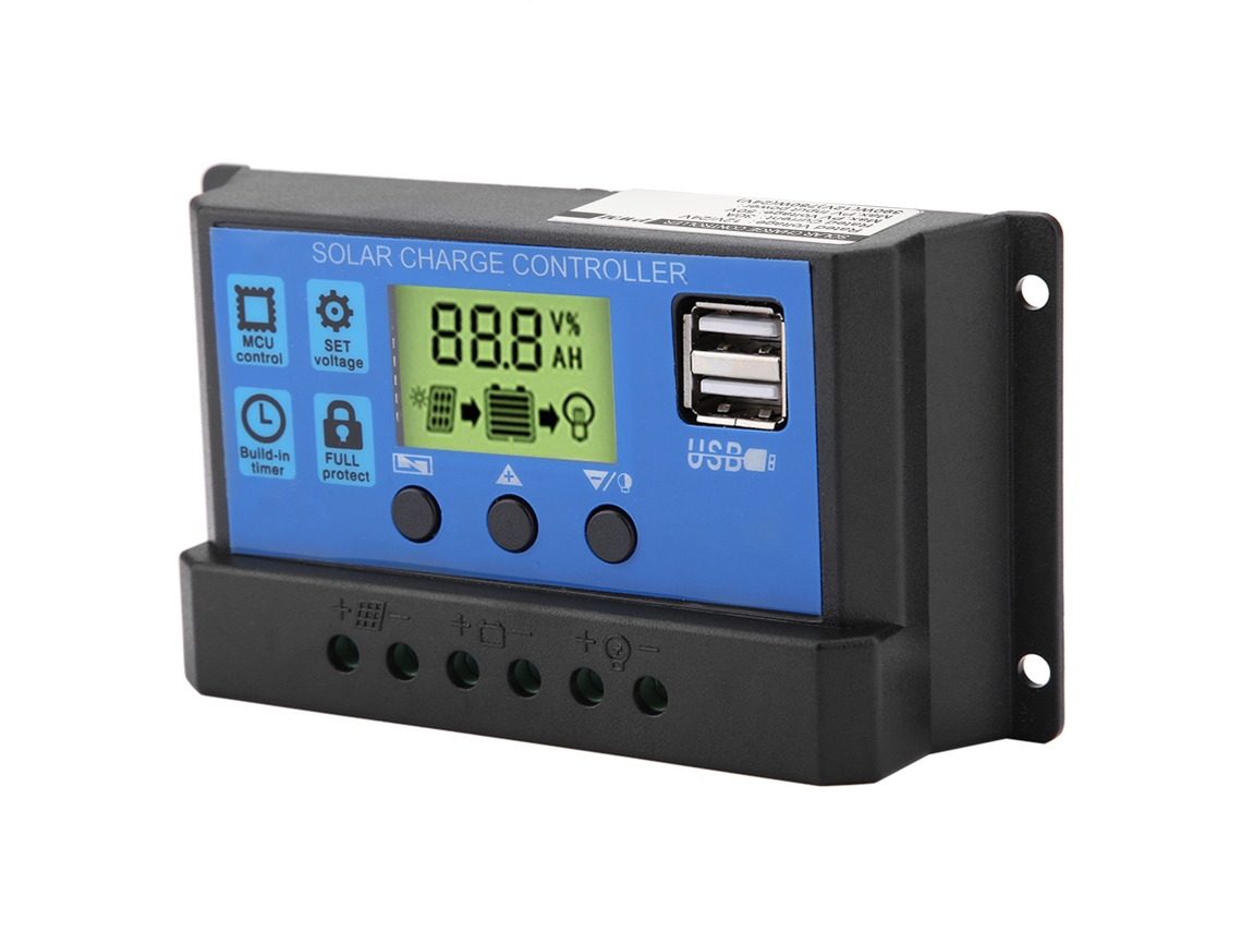Laxiscreed Controlador De Carregamento Solar Pwm 12v/24v Com Duas Ports Usb, Alta Eficiência