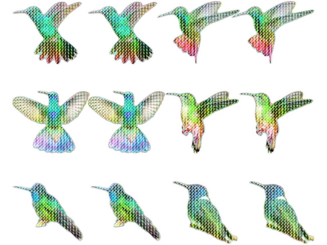 Lote Com 12 Adesivos Magnéticos Anticolisão Com Pássaros Iridescentes, Película Adesiva Decorativa Para Janelas.