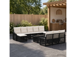 Vidaxl Conjunto De Sofá De Jardim 11 Unid. Preto E Branco Creme
