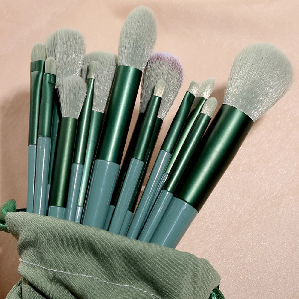Conjunto de 13 Pincéis de Maquiagem, Cosméticos e Ferramentas de Beleza MDUG (verde)