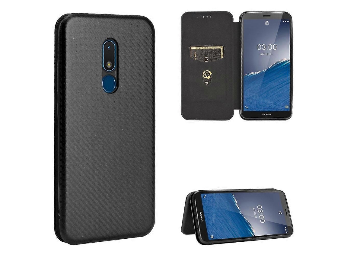 Capa De Tpu Pc Couro Pu Com Textura De Fibra De Carbono E Slot Para Cartão Para Nokia C3