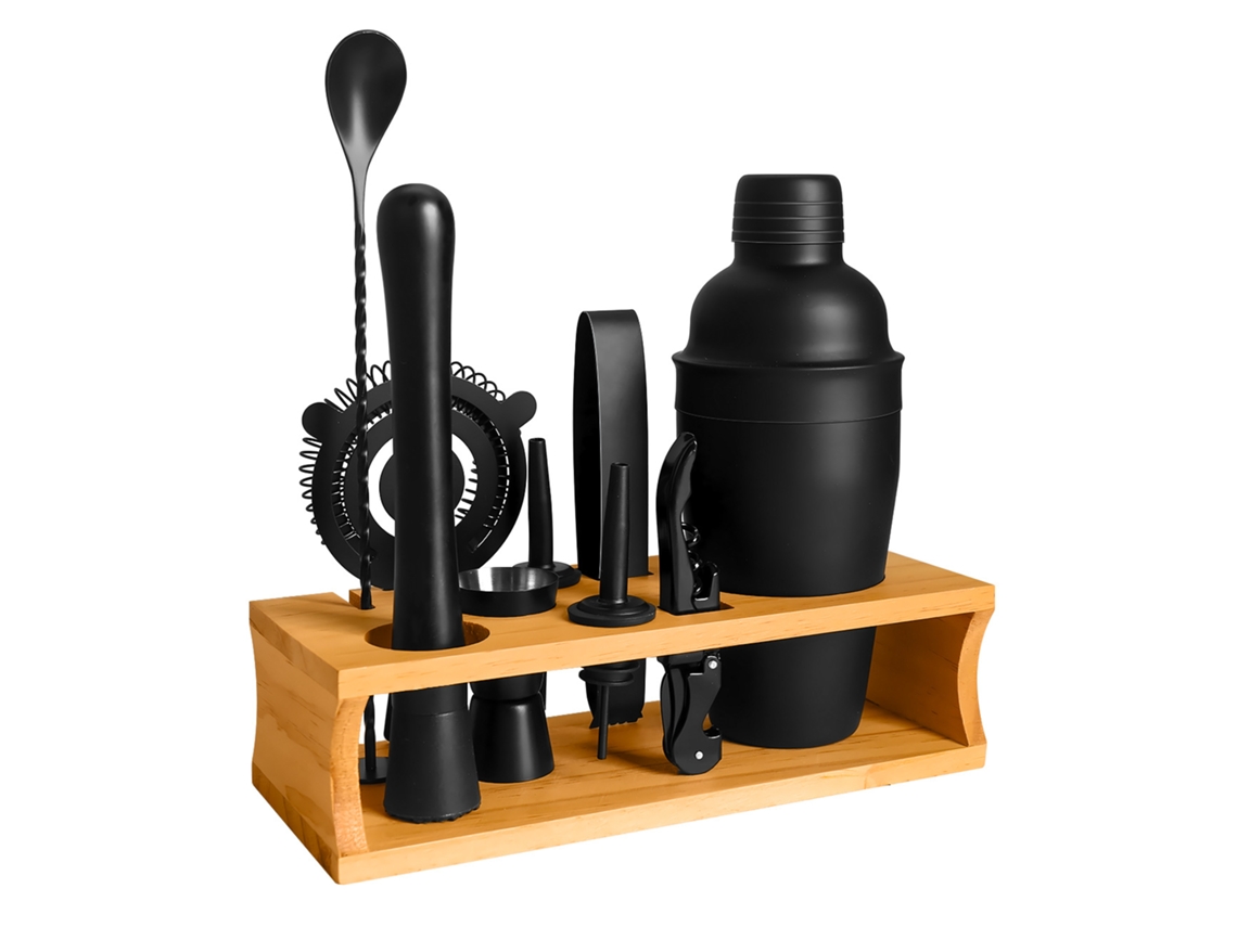 Conjunto De Coqueteleira De Aço Inoxidável Com 10 Peças, Capacidade De 550 Ml, Com Suporte Para Armazenamento.