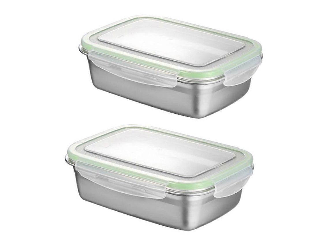 2 Caixas de Almoço de Aço Inoxidável Portáteis com Tampa Hermética Recipientes para Comida 19,4x14x7cm Verde (verde 850ml + 350ml)