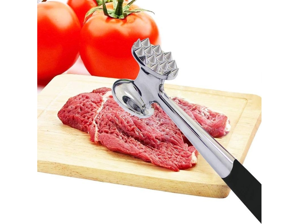 Martelo de aço inoxidável reforçado de dupla face para achatar carne, 22,5 cm