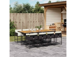 Vidaxl 9 Pcs Conjunto De Jantar P/ Jardim C/ Almofadões Vime Pe Preto