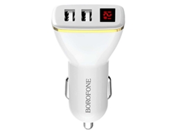 Borofone Carregador De Carro 2 Usb Com Display Led Carga Rápida Branco