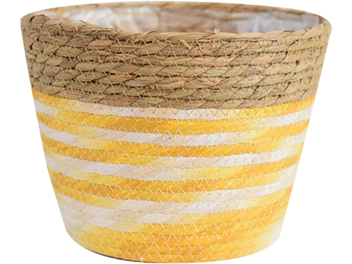 Vaso De Flores Em Palha Trançada À Mão, Para Uso Interno E Externo, Decoração Com Plantas, Feito À Mão.