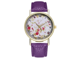 Relógio Feminino de Quartzo com Mostrador Redondo e Correia de Couro Pu Zhoulianfa (roxo)