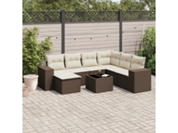 Vidaxl 8 Pcs Conjunto Sofás De Jardim C/ Almofadões Vime Pe Castanho