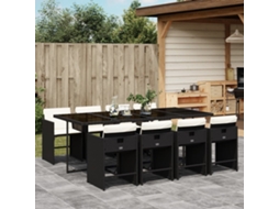 Vidaxl 9 Pcs Conjunto De Jantar P/ Jardim C/ Almofadões Vime Pe Preto