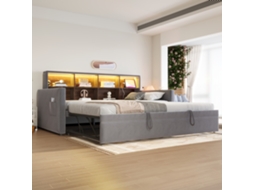 Sofá Cama Veludo Cinza Escuro 90x190 Cm Led Usb Cabeceira Arrumação Multifuncional