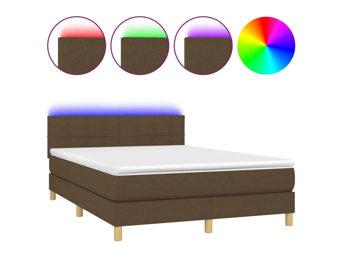 Cama Box Spring com Colchão e Led Tecido Castanho Escuro MAISON EXCLUSIVE (140x200 cm)