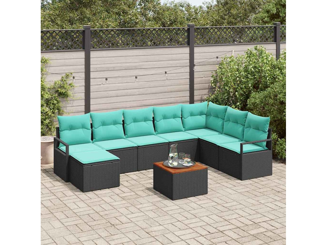Vidaxl Conjunto De Sofá De Jardim 9 Unid. Preto Vime Pe
