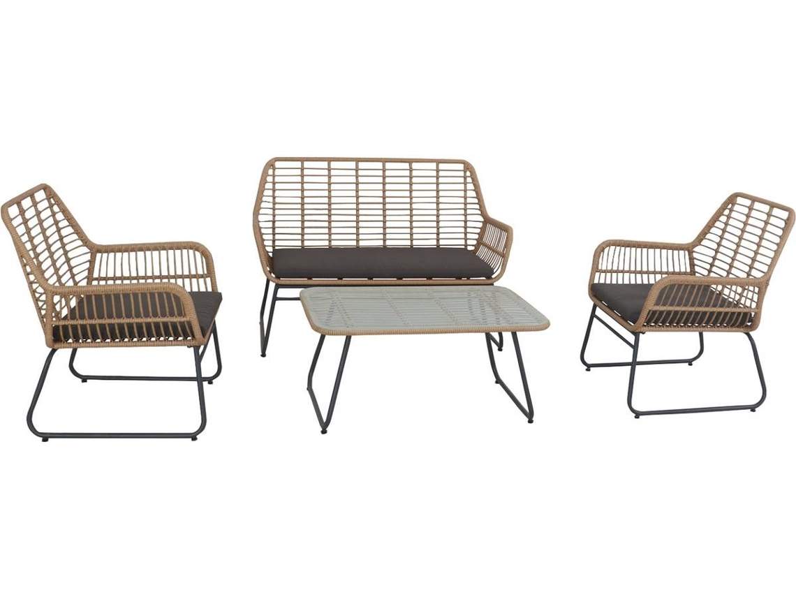 Conjunto de Jardim HAPPY GARDEN em Resina Trançada (4 Personas - Almofadas Cinzentas)