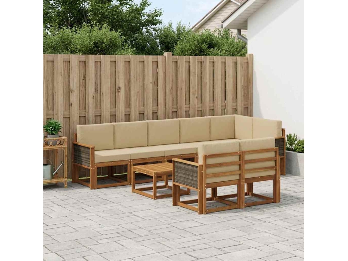 Vidaxl Conjunto De Sofás Para Exterior 9 Unid. Natural E Bege
