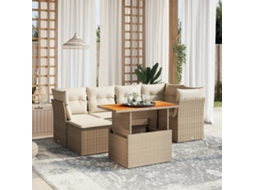 Vidaxl 7 Pcs Conjunto De Sofás P/ Jardim Com Almofadões Vime Pe Bege