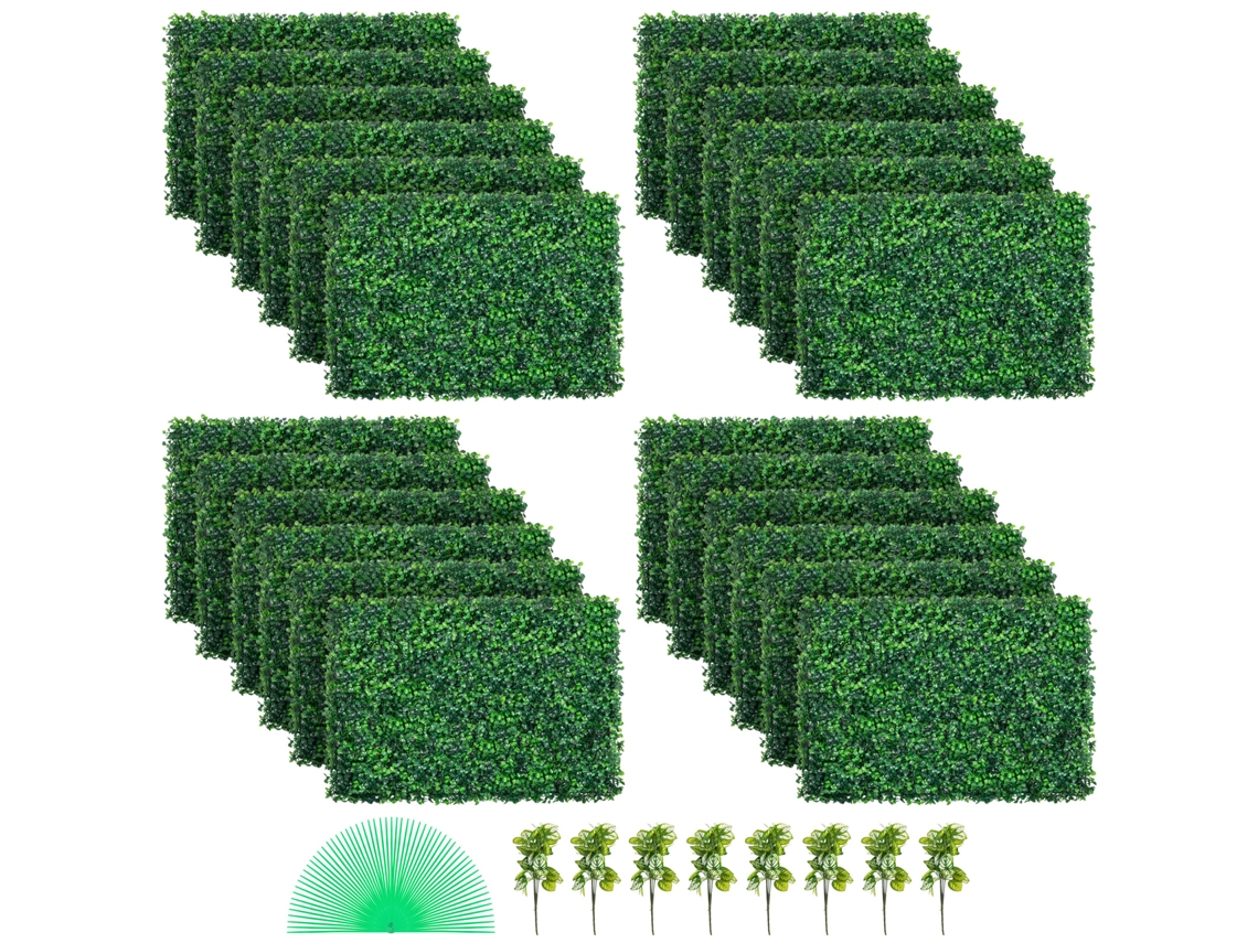 Grama Artificial Verde de 24 Peças 61 X 40,6 Cm, Painel Buxo Hera Alta Densidade Resistente a Uv e 100% Pe, Plantas Artificiais Decorativas para