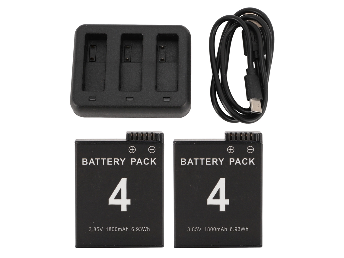 Cargador Rápido Com 3 Slots E 2 Baterias 1800mah Para Câmera Osmo Action 3 4, Cabo Type C, Kit De Baterias De Reposição