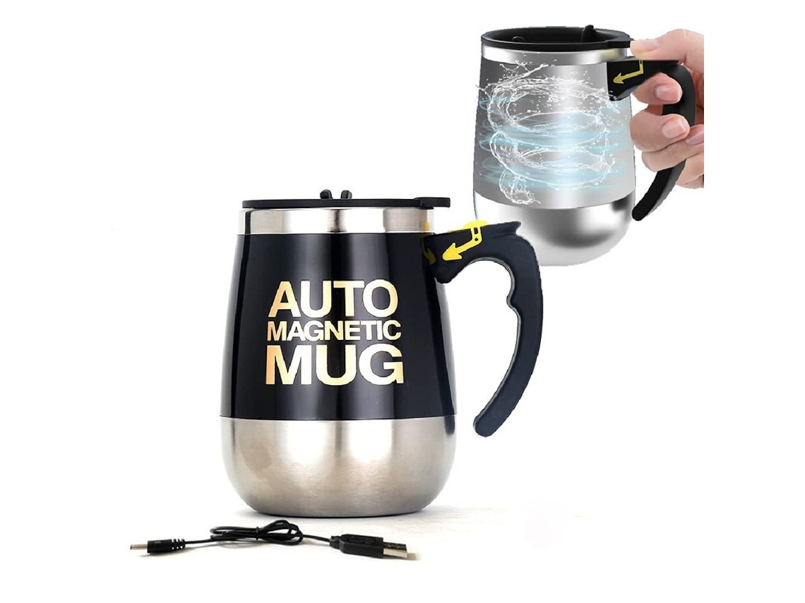 Frasco Misturador Magnético Recarregável Aço Inox 400ml/13.5oz Preto, Para Café, Chá E Leite, Casa, Mesa E Viagem