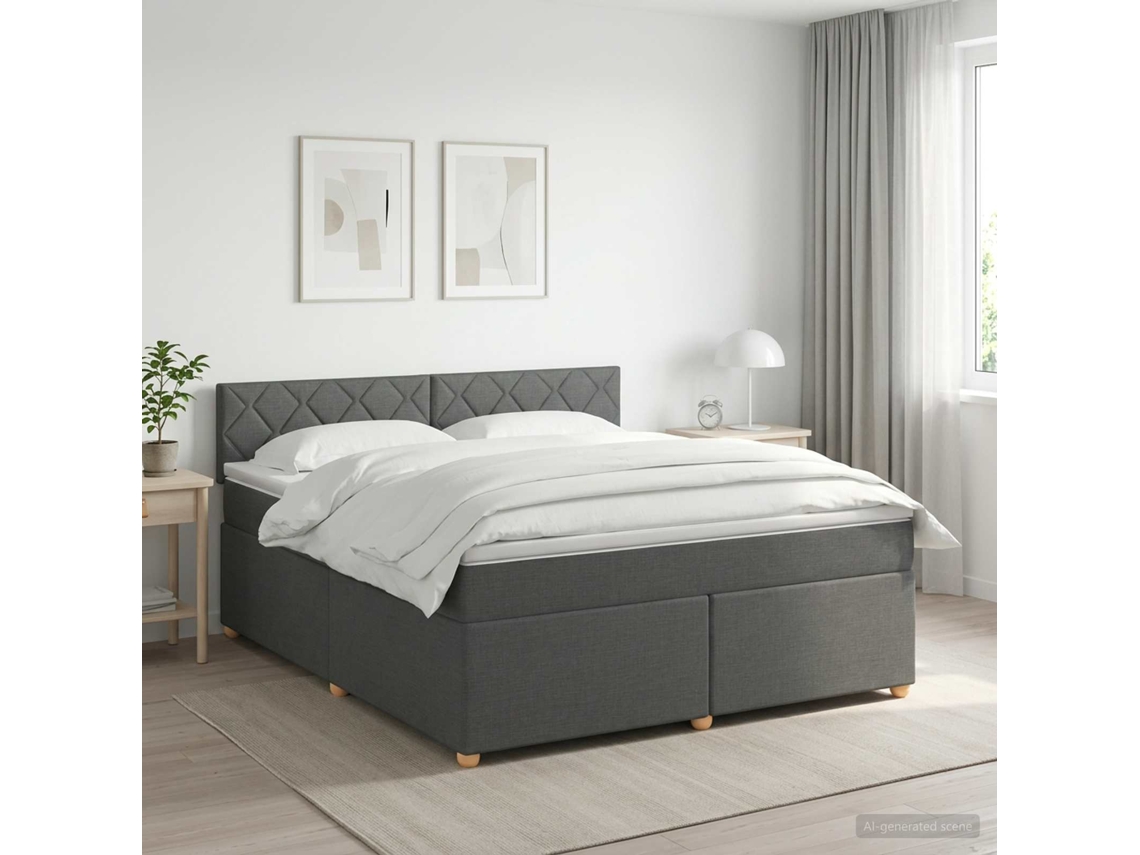 Vidaxl Cama Box Spring Com Colchão Cinzento-escuro 160 X 200 Cm Tecido
