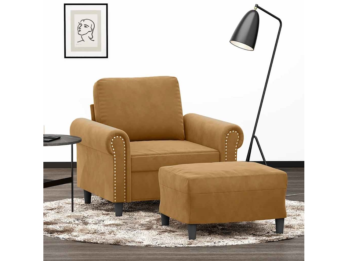 Vidaxl Poltrona Com Apoio De Pés 60 Cm Veludo Castanho