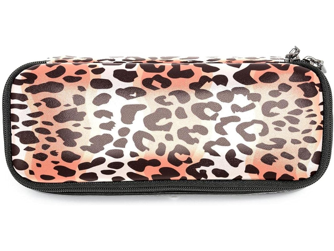 Estojo grande com estampa de leopardo, organizador Maquiagem, ideal para escola, mesa, adultos e crianças.