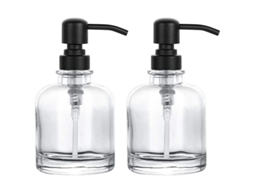 Nova Line 2 pack Dispensador de Sabonete em Vidro Âmbar Espesso com Bomba de Aço Inoxidável Preto Mate 12 Oz