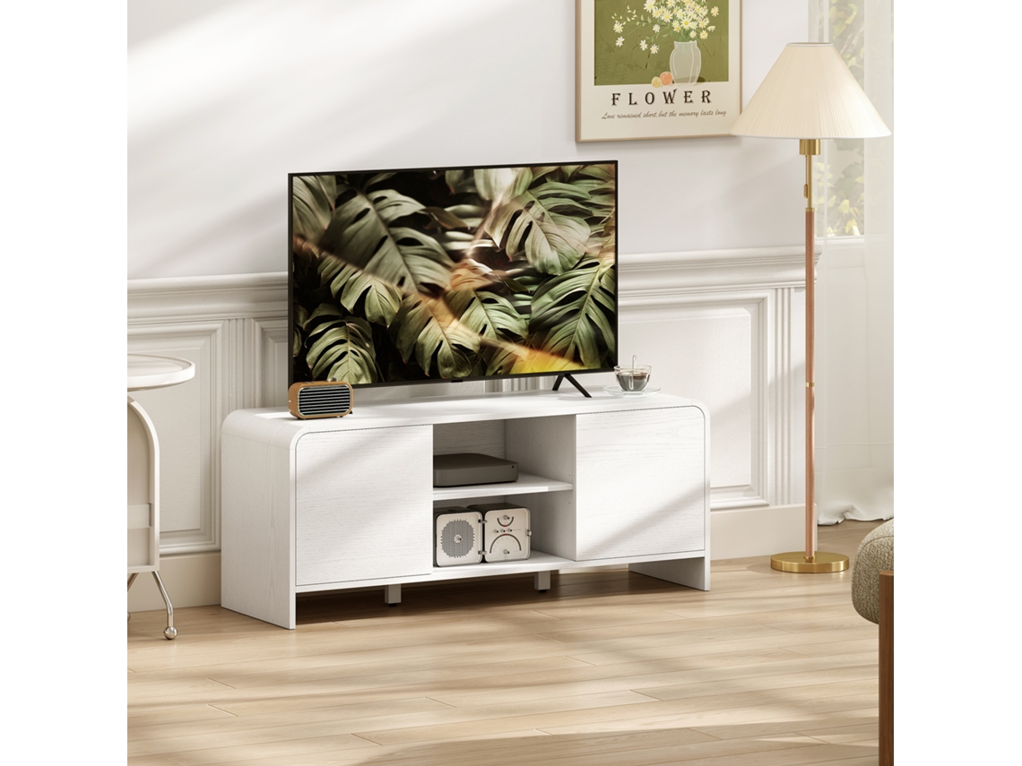 Móvel Para Tv Móvel Para Televisão Até 55 Polegadas 2 Portas 2 Compartimentos Prateleira Ajustável 110x35x45cm Branco