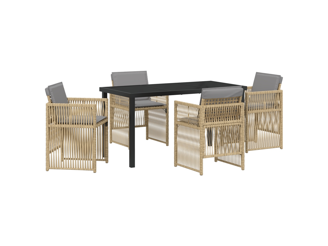 Conjunto 5 Conjunto De Jantar Para Jardim Vidaxl Bege Vime Pe (140 X 70 X 73 Cm)