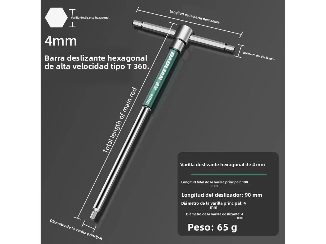 Chave Hexagonal Multifuncional MDUG Tipo T em Aço Inoxidável (4 Mm)