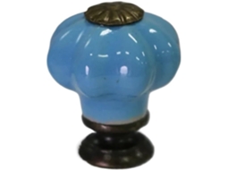 Puxador De Porta Cerâmica Em Formato Abóbora Pequena, Estilo Rural, Para Armário, Gaveta, Cômoda Ou Cesto Azul Com Base