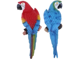 1 Par de Papagaios Decorativos para Jardim, 31 Cm, Azul À Direita e Vermelho Esquerda BRILVIBERA