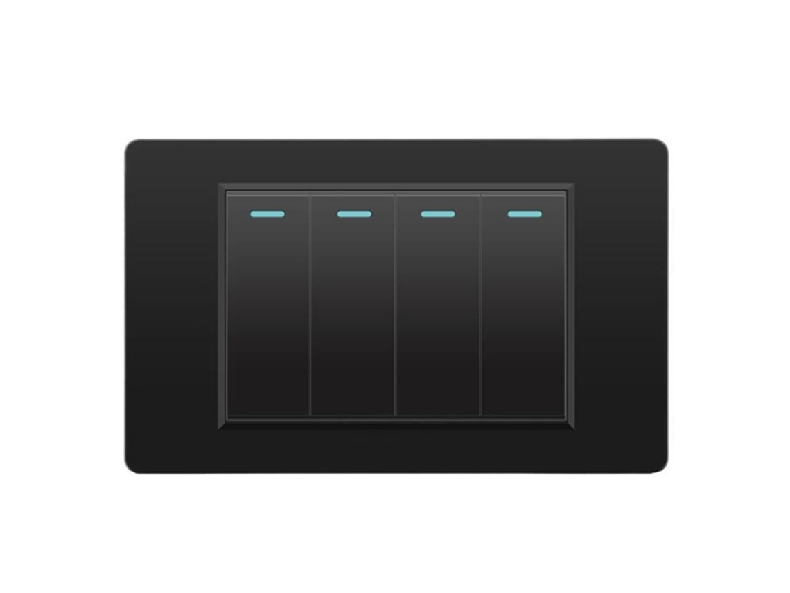 Interruptor Elétrico De Parede Em Vidro Temperado 118x 72mm Com Luz 4 Vias E 2 Posições, Preto