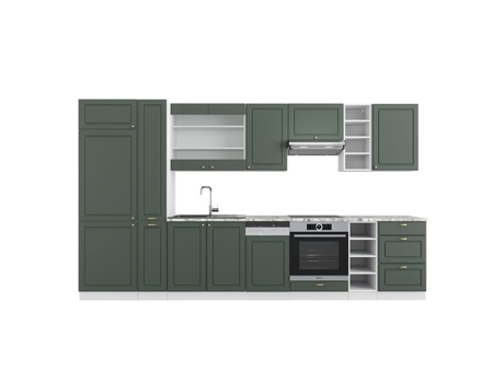 Cozinha Fame-Line, 355 cm sem bancada, Verde-Dourado Landhaus/Branco VICCO
