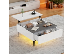 Mesa Centro Branca 70x70x35cm, Ajustável, Led, Gavetas.-hw