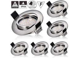 Rebe foco Embutido Led 6x 5w 3000k Branco Quente 230v 55mm, 24mm de Profundidade, Alumínio Fundido a Pressão, Sem Piscar, 400lm