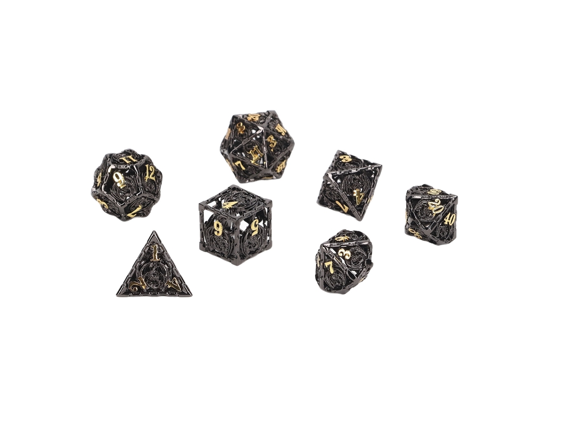 7pcs Dados Poliédricos Ocos De Cobre Preto E Dourado Para Jogos De Rpg E Festas
