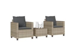 Pcs Conjunto Bistrô Com Almofadões Vime Pe Cinzento Claro Dkd Home Decor