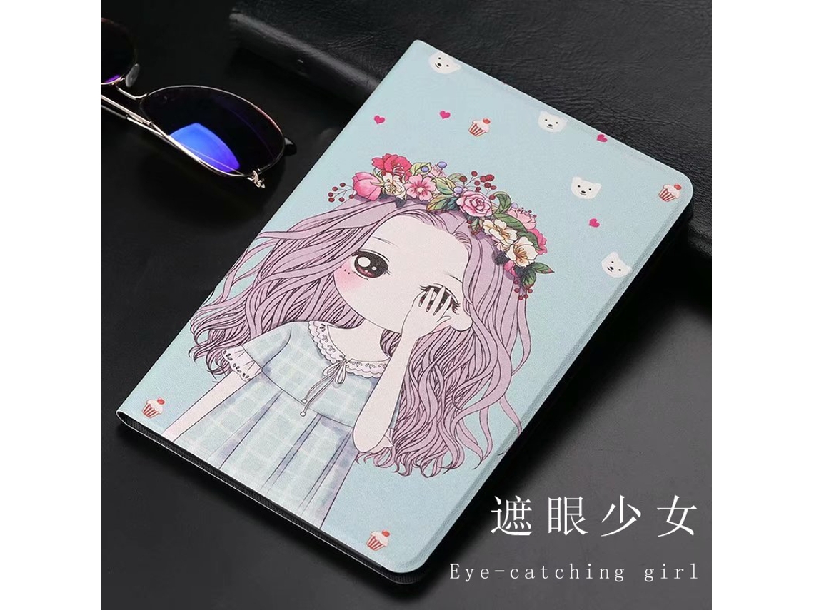 Capa Para Ipad 2 3 4 9.7 Com Estampa De Menina Olhos, Livro E Estrutura Arame. Desenho Animado. Tuotuo
