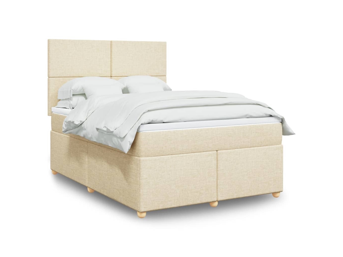 Vidaxl Cama Com Molas/colchão 160x200 Cm Tecido Cor Creme